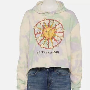 Mighty Fine Tie-Dye Sun Graphic Cropped Hoodie